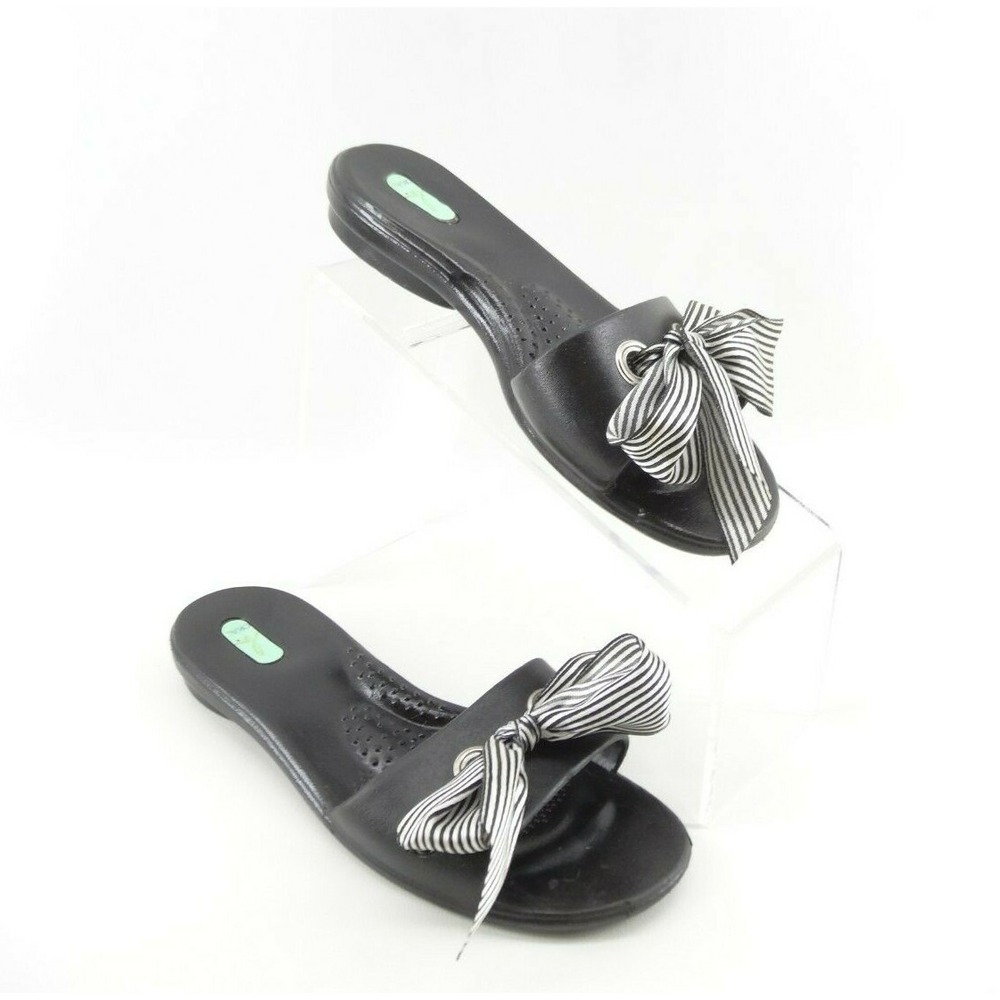 OKA B Okabashi Black Licorice Sandals Slides Rubber with Bow SZ‎ M 6.5-7.5 US